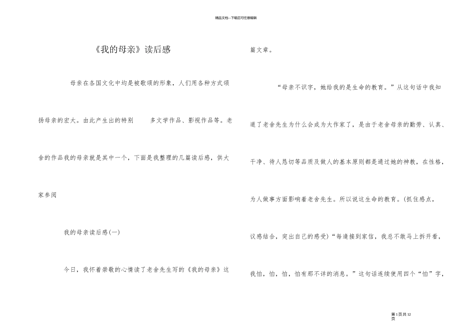 《我的母亲》读后感_第1页