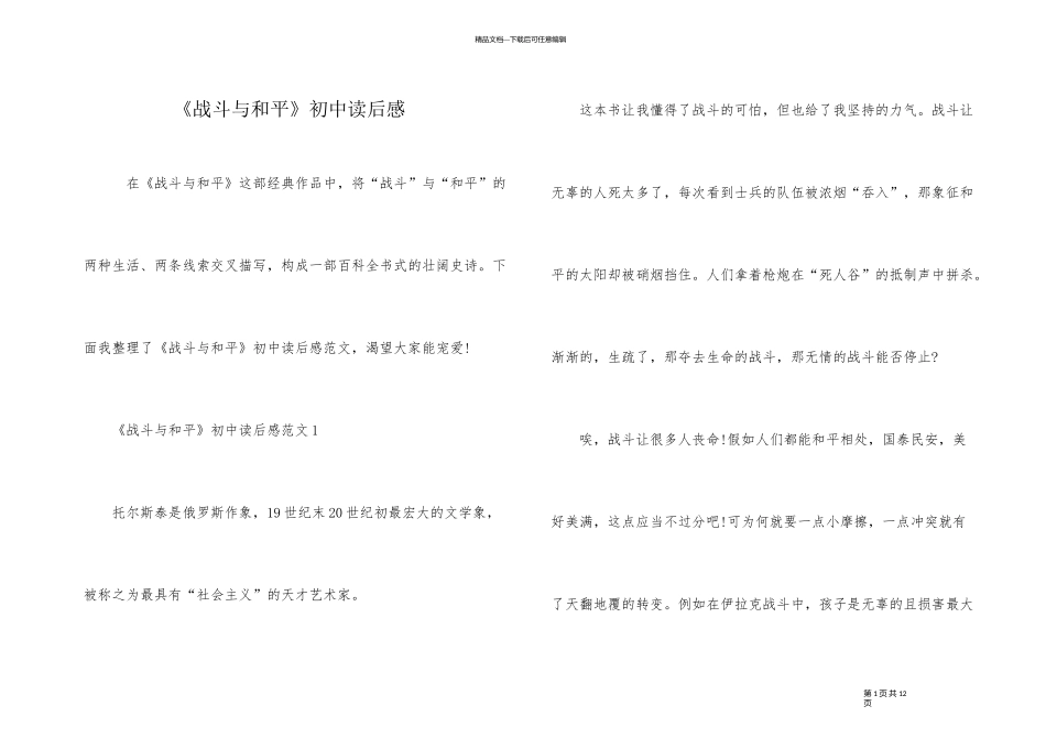 《战争与和平》初中读后感_第1页
