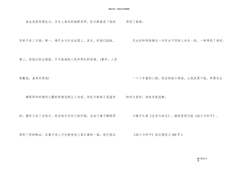 《战争与和平》读后感300字_第3页