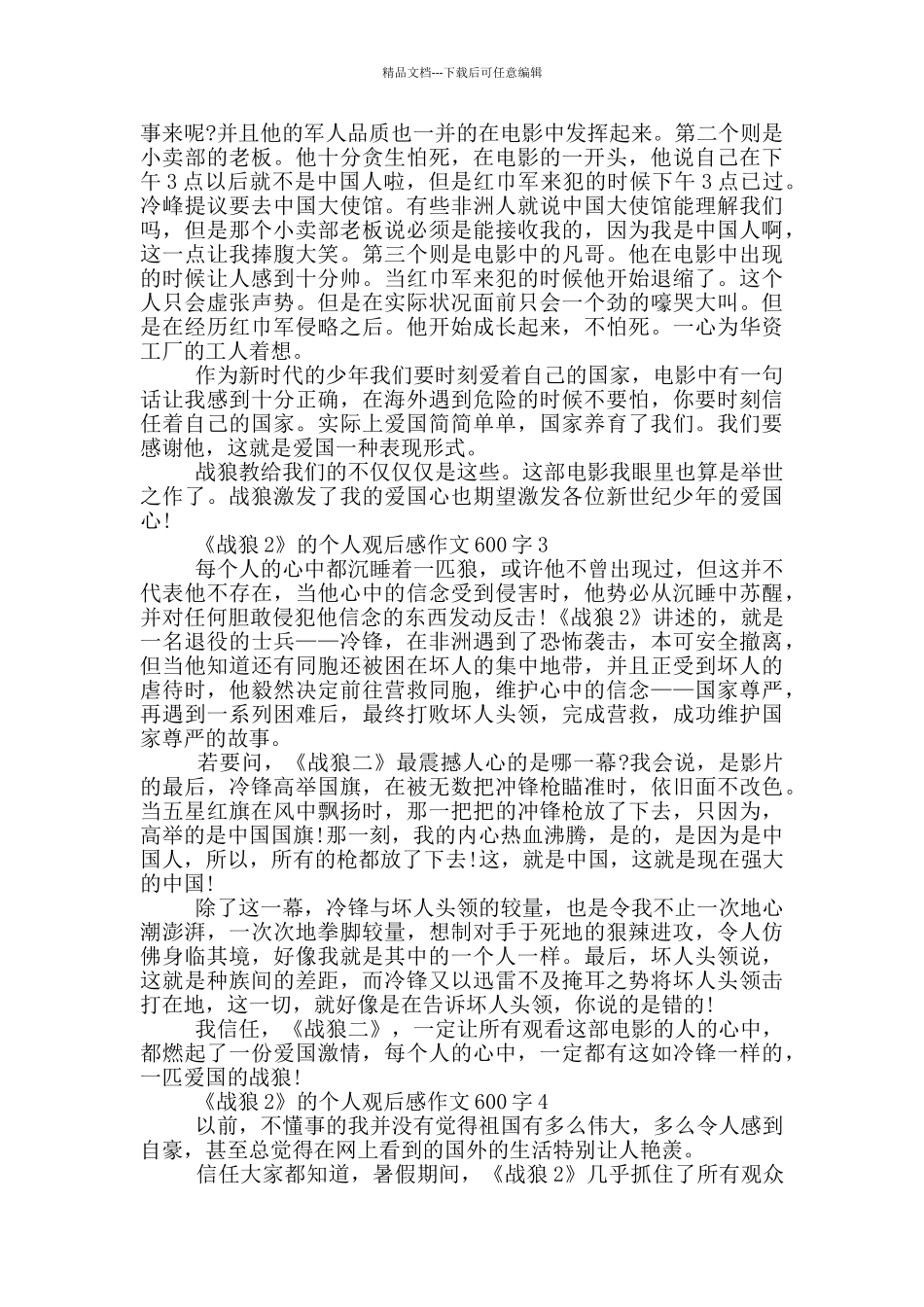 《战狼2》的个人观后感作文600字5篇_第2页