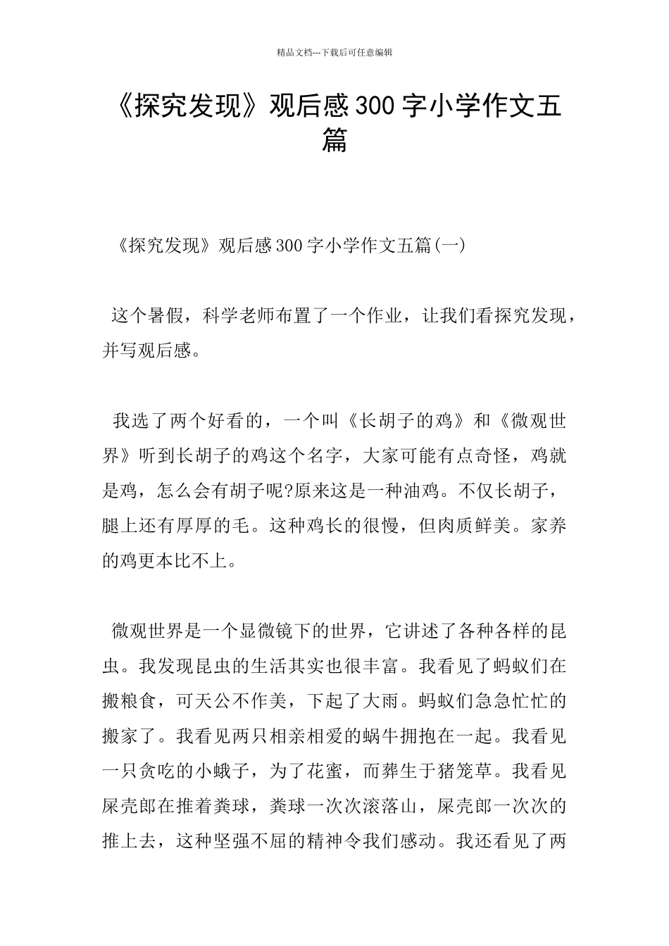 《探索发现》观后感300字小学作文五篇_第1页