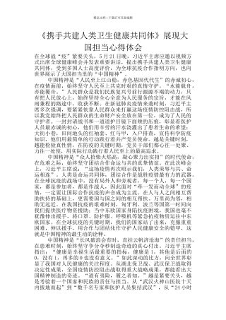 《携手共建人类卫生健康共同体》展现大国担当心得体会