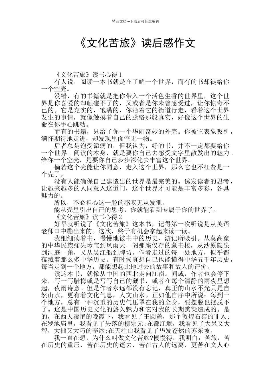《文化苦旅》读后感作文_第1页
