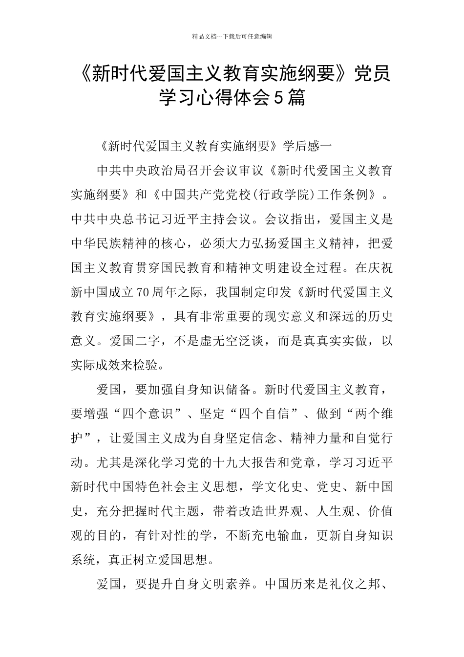 《新时代爱国主义教育实施纲要》党员学习心得体会5篇_第1页