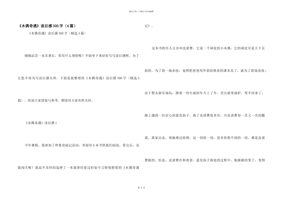《木偶奇遇》读后感300字（4篇）_第1页