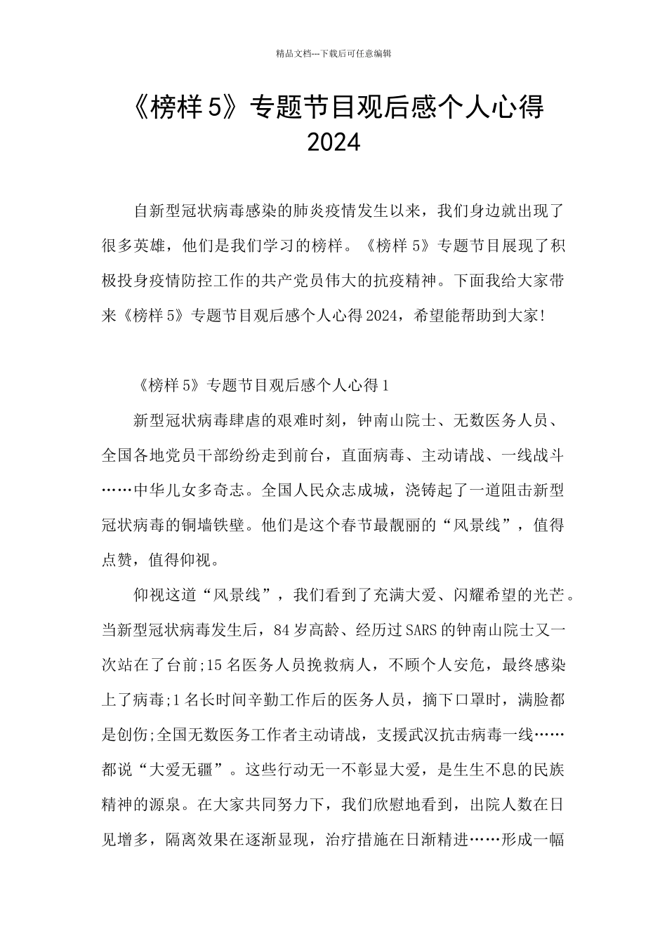 《榜样5》专题节目观后感个人心得2024_第1页