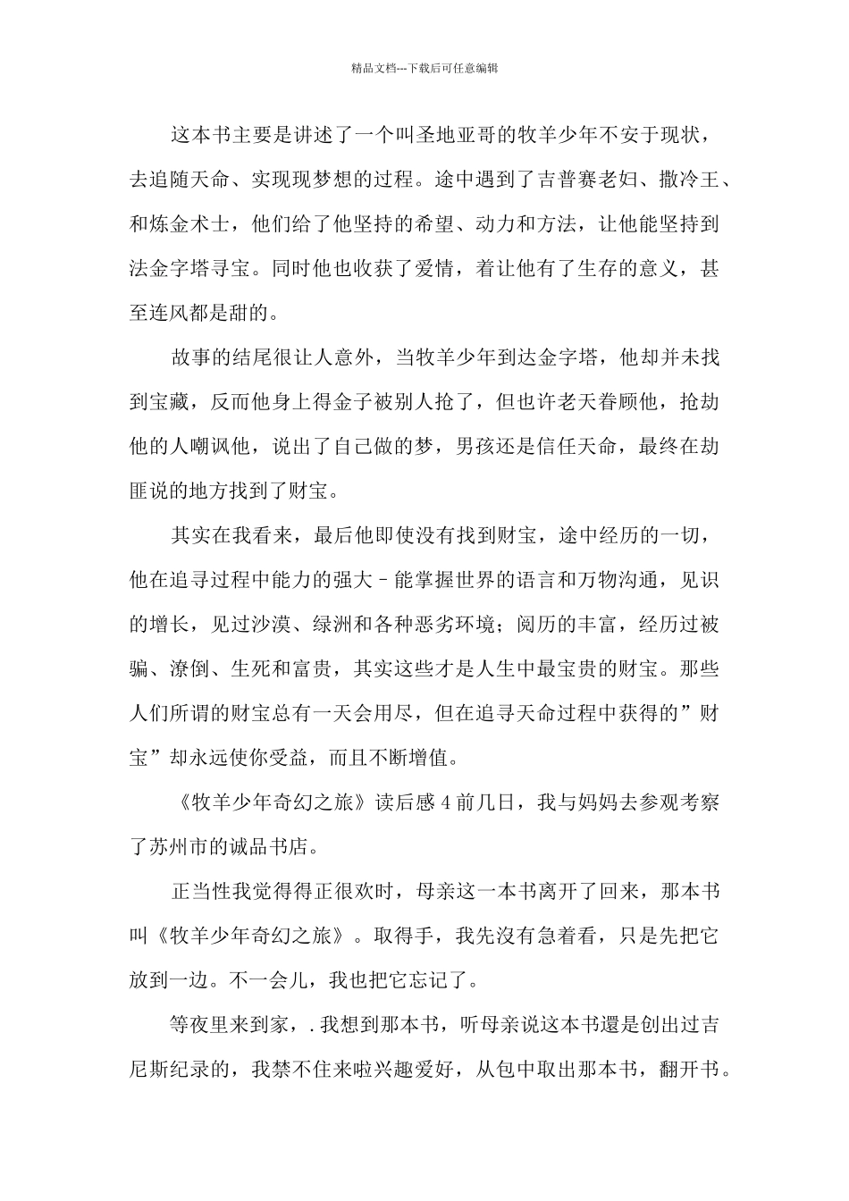 《牧羊少年奇幻之旅》读后感_第3页