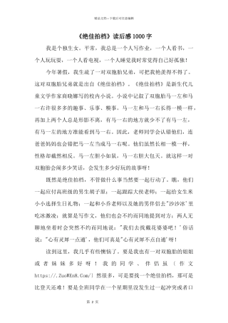 《绝佳拍档》读后感1000字
