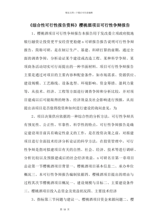 《综合性可行性报告资料》樱桃酒项目可行性研究报告