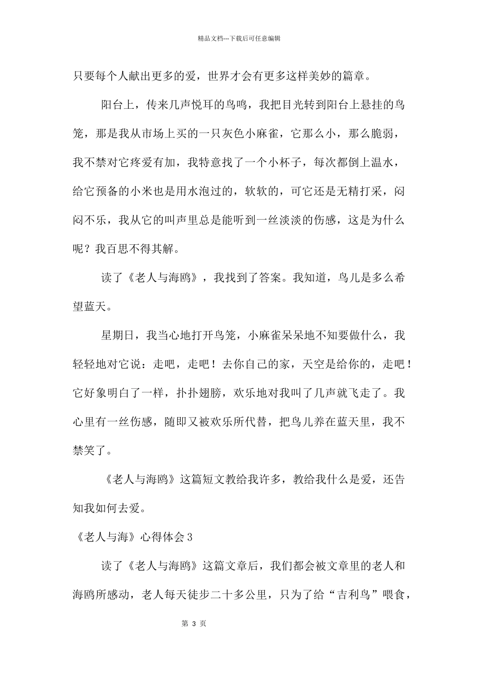 《老人与海》心得体会_第3页