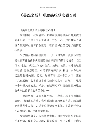 《英雄之城》观后感收获心得5篇