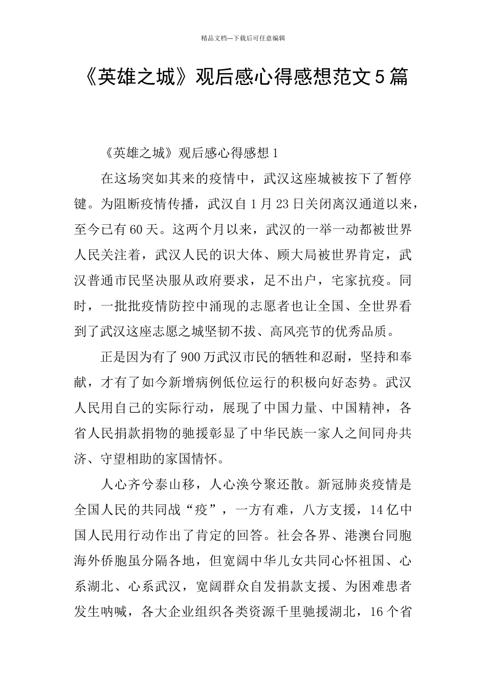 《英雄之城》观后感心得感想范文5篇_第1页