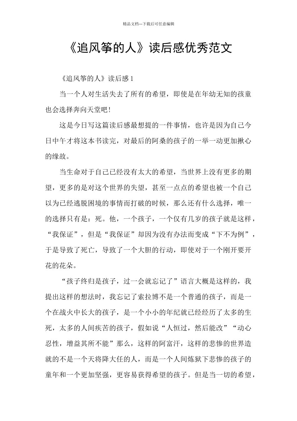 《追风筝的人》读后感优秀范文_第1页