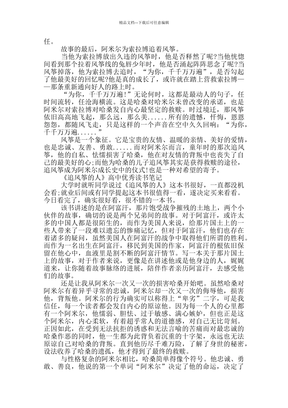 《追风筝的人》高中优秀读书笔记_第2页