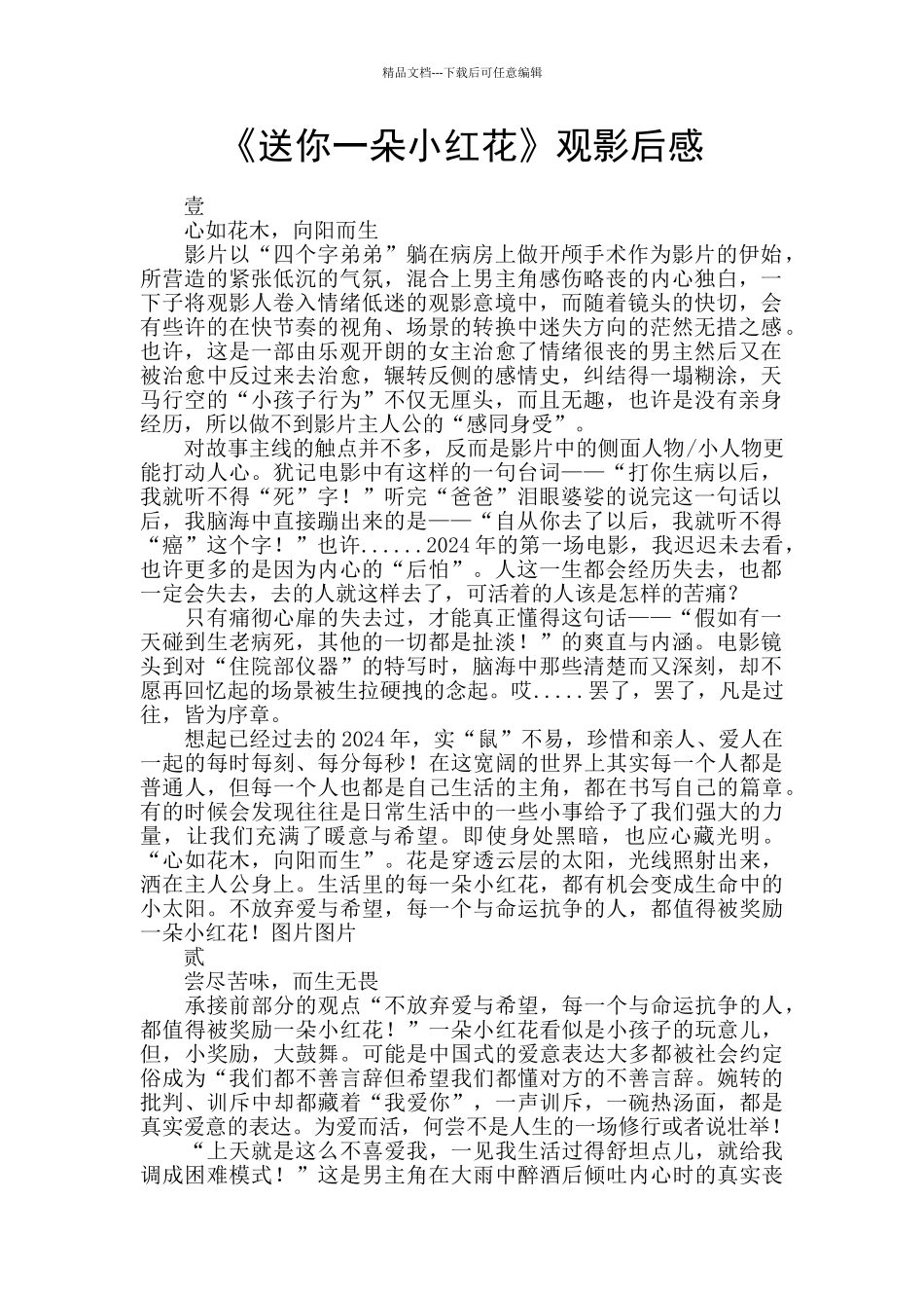 《送你一朵小红花》观影后感_第1页