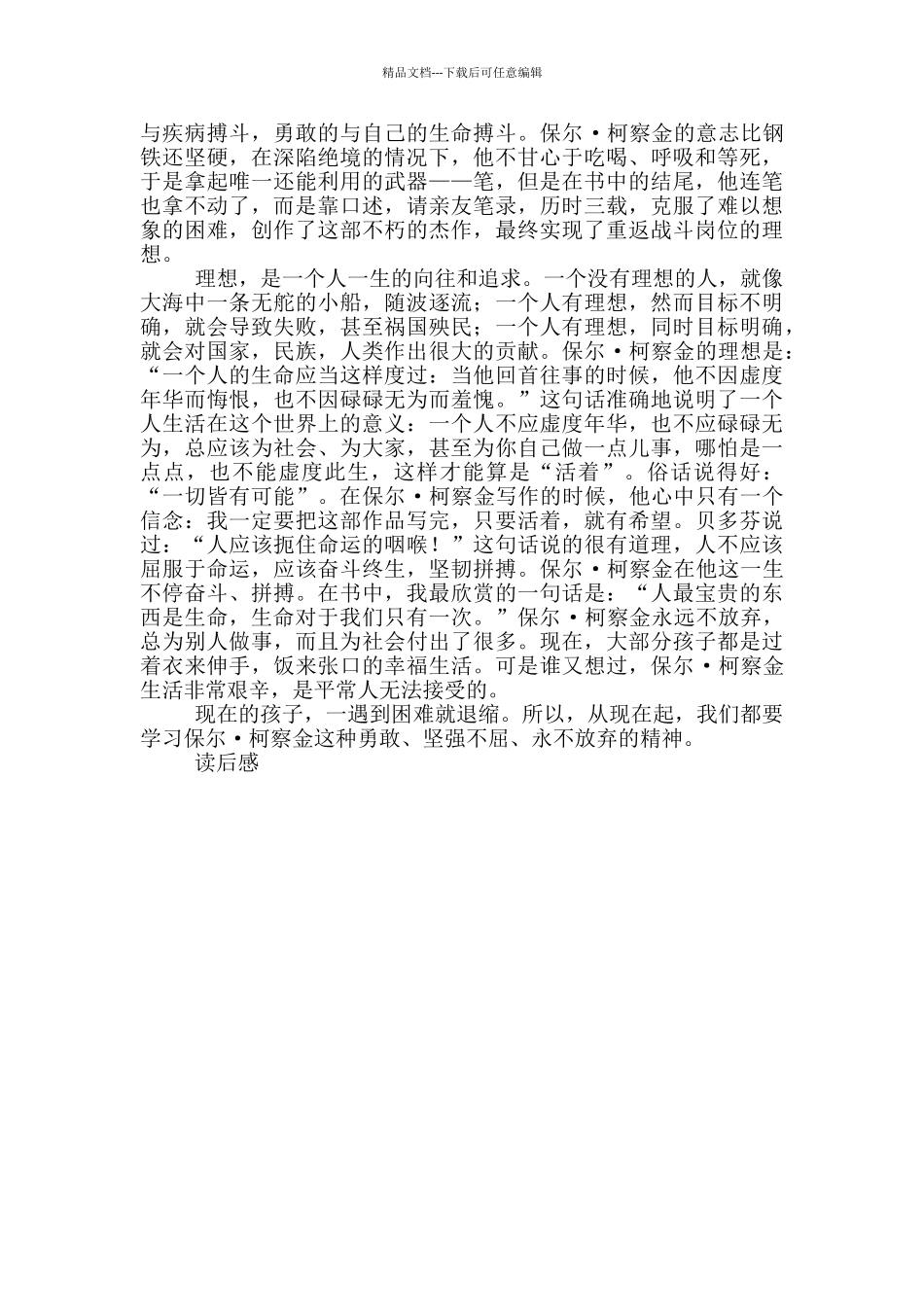 《钢铁是怎样炼成的》读后感1000字左右范文_第3页