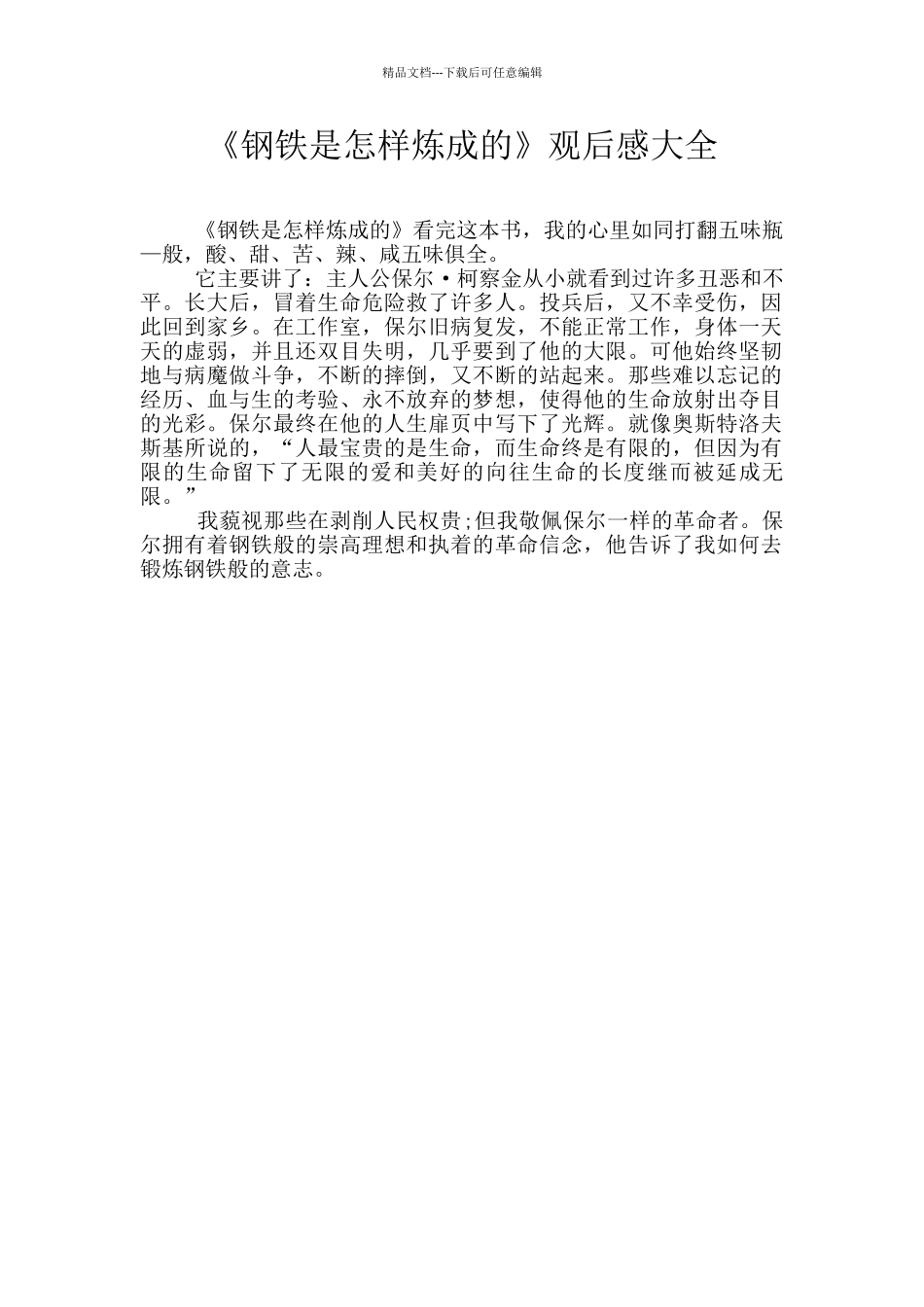 《钢铁是怎样炼成的》观后感大全_第1页