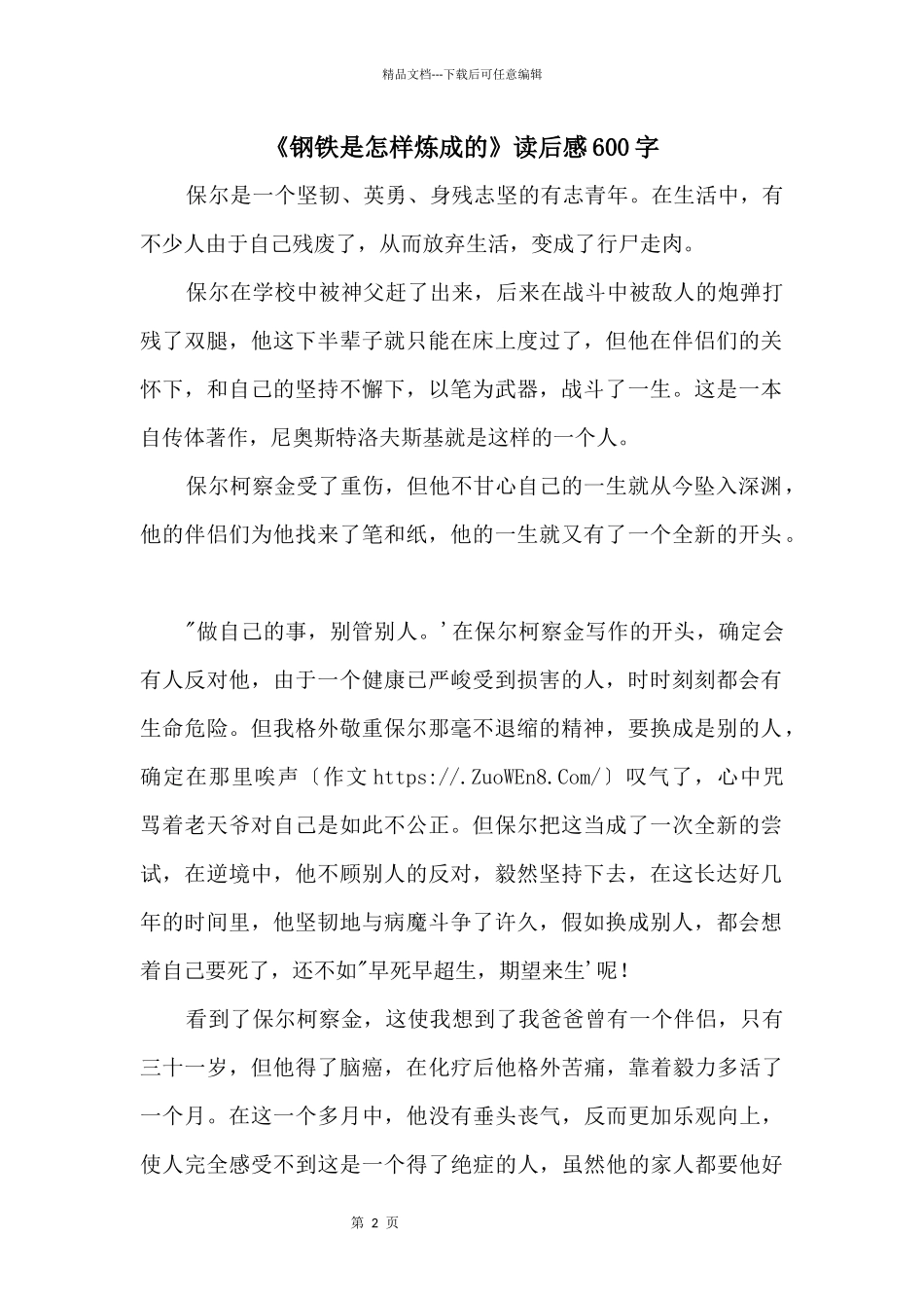 《钢铁是怎样炼成的》读后感600字_第1页