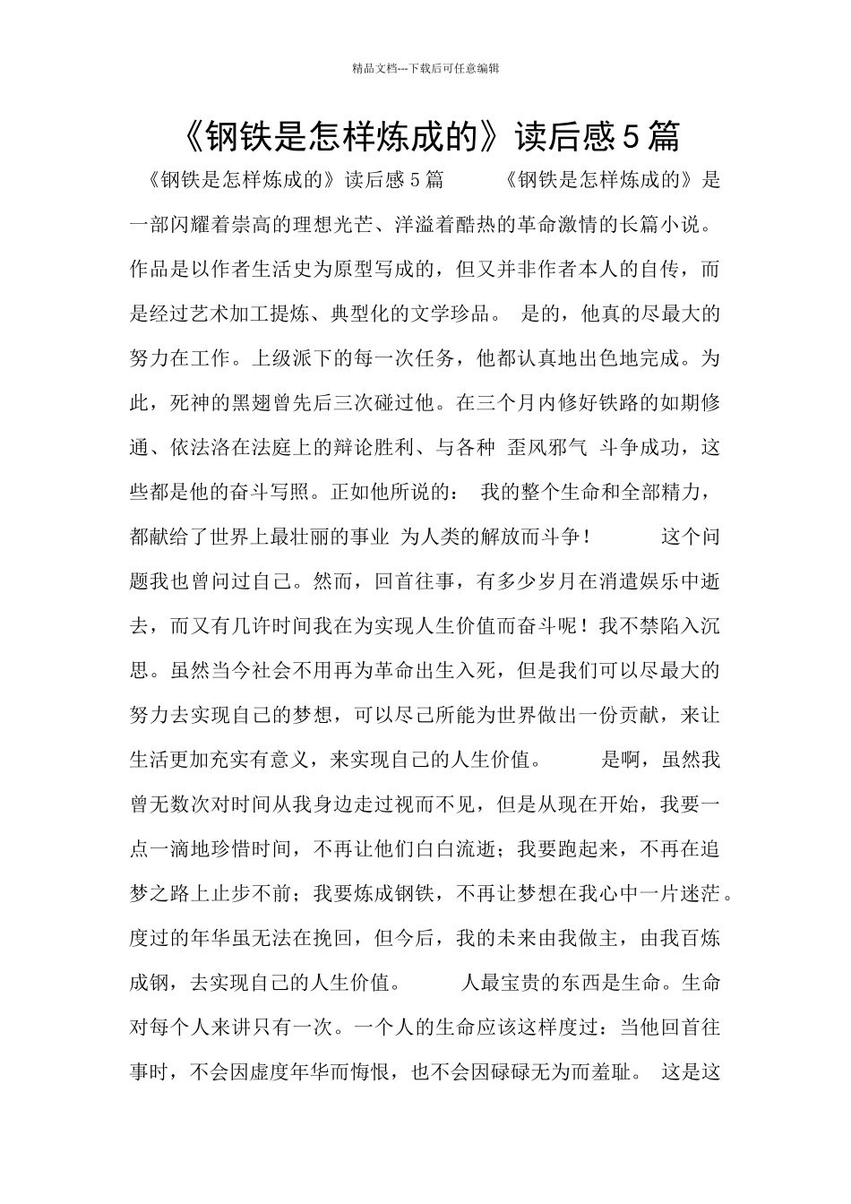 《钢铁是怎样炼成的》读后感5篇_第1页