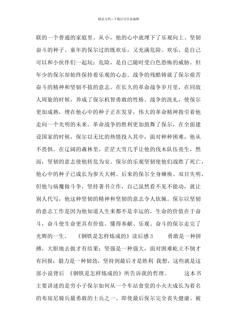 《钢铁是怎样炼成的》读后感5篇_第3页