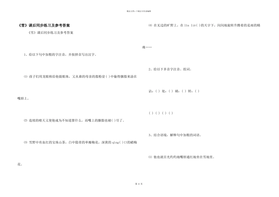 《雪》课后同步练习及参考答案_第1页