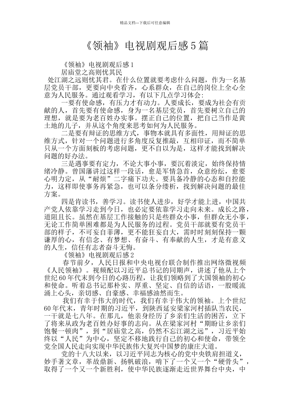 《领袖》电视剧观后感5篇_第1页