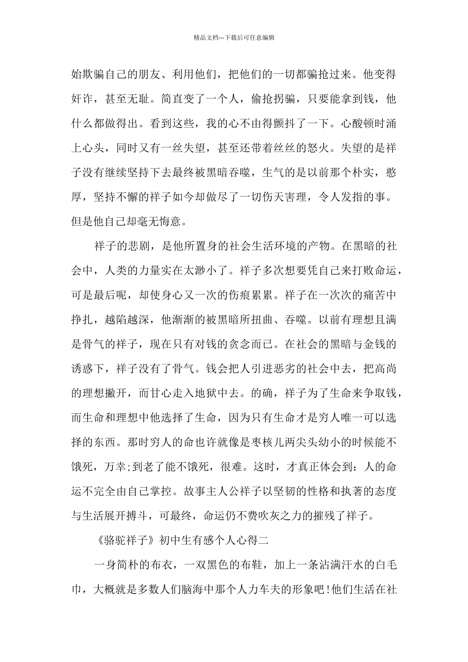 《骆驼祥子》初中生有感个人心得十篇_第2页