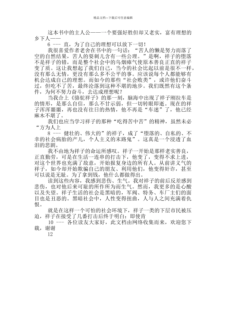 《骆驼祥子》读后感1000字左右初一_第3页