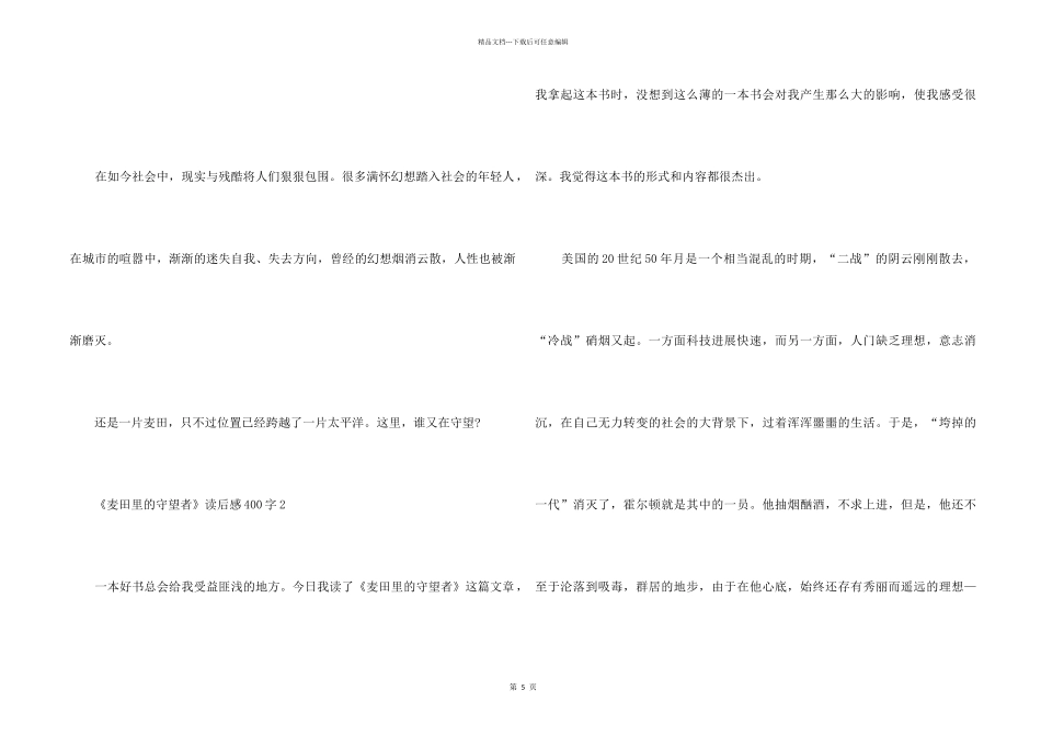 《麦田里的守望者》读后感400字优秀_第2页