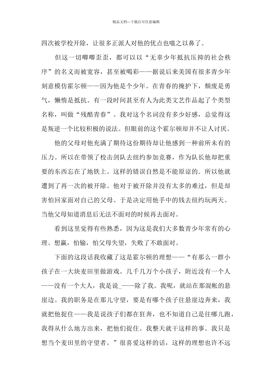 《麦田里的守望者》学生读后感_第3页