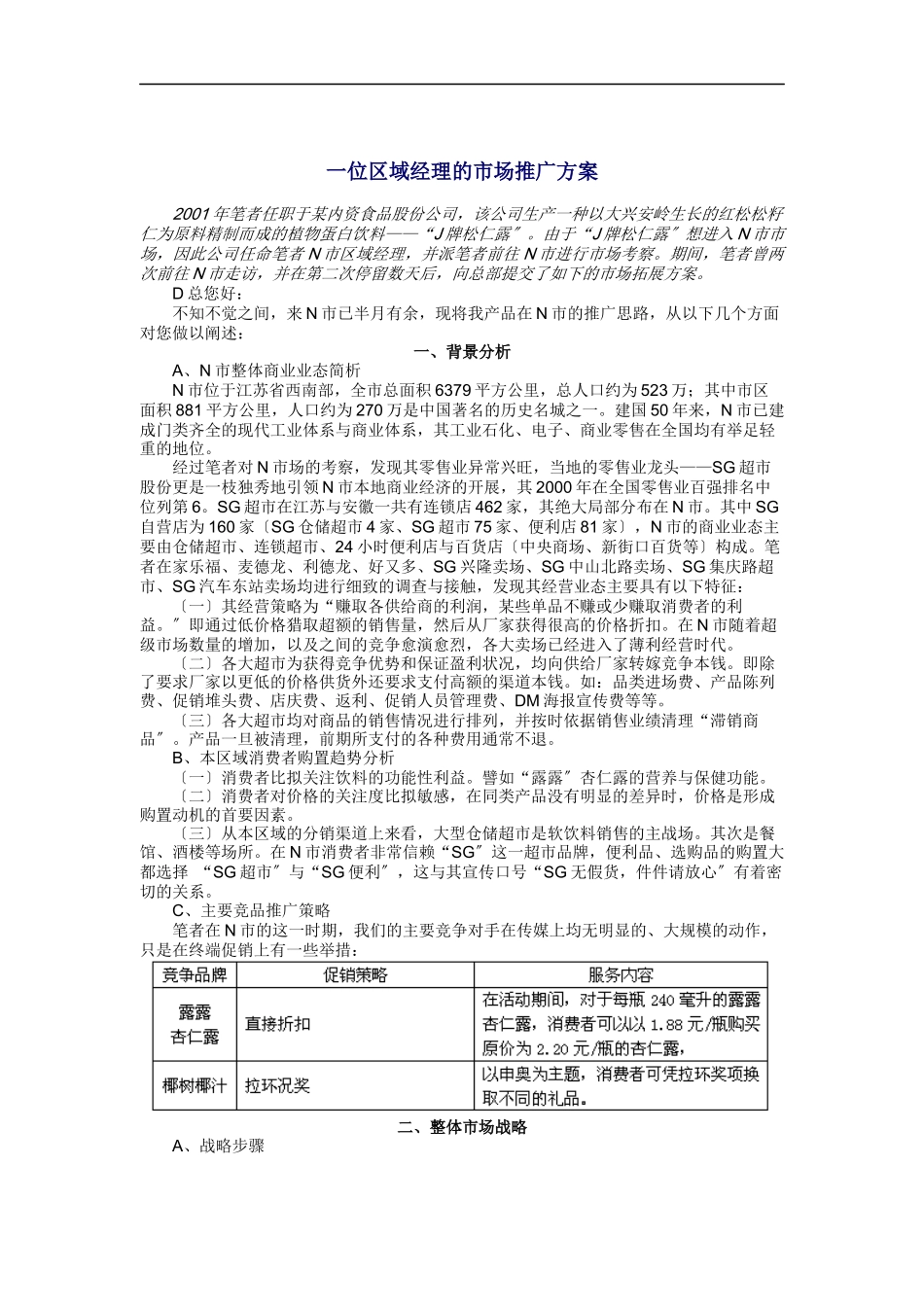 一位区域经理的市场推广方案_第1页