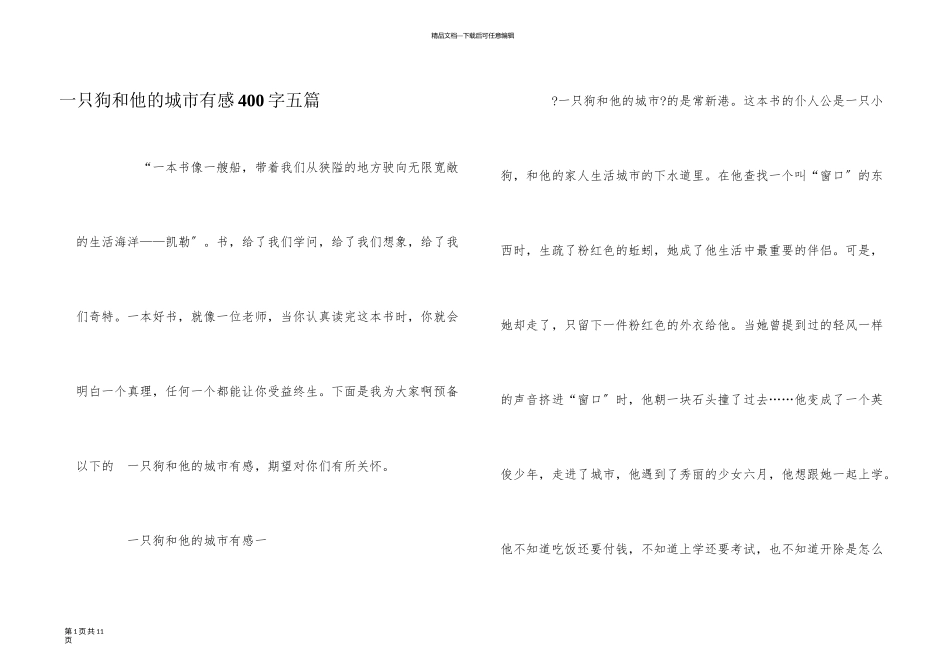 一只狗和他的城市有感400字五篇_第1页