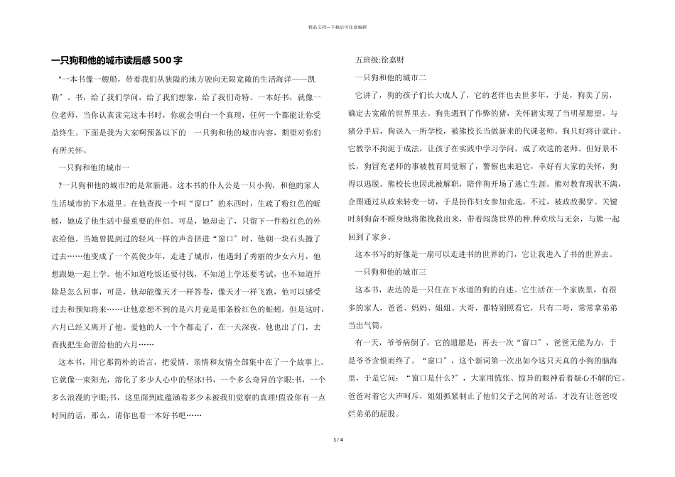 一只狗和他的城市读后感500字_第1页