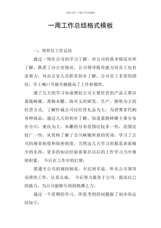 一周工作总结格式模板