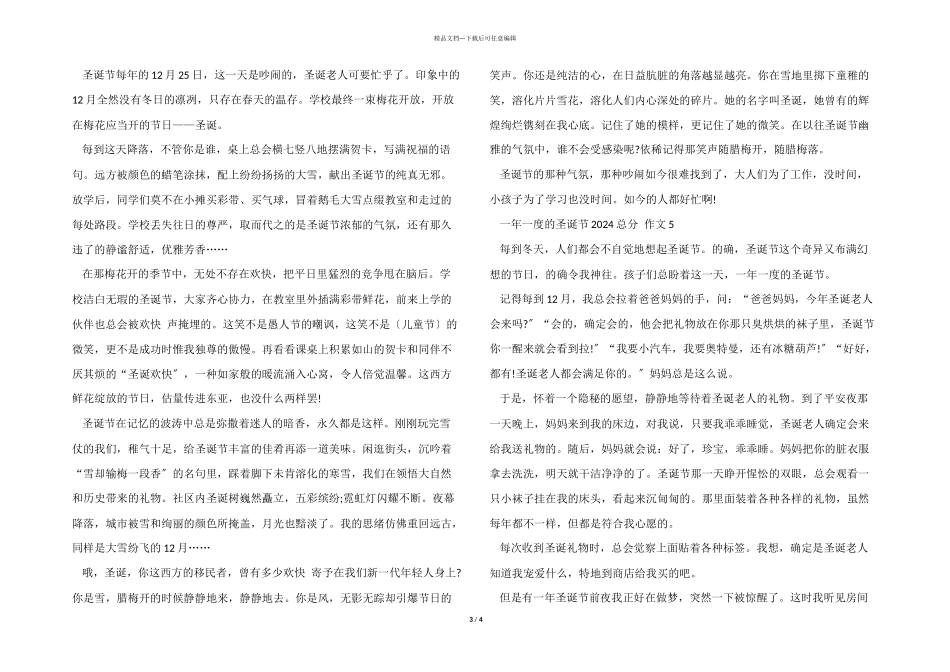 一年一度的圣诞节2024满分五篇_第3页