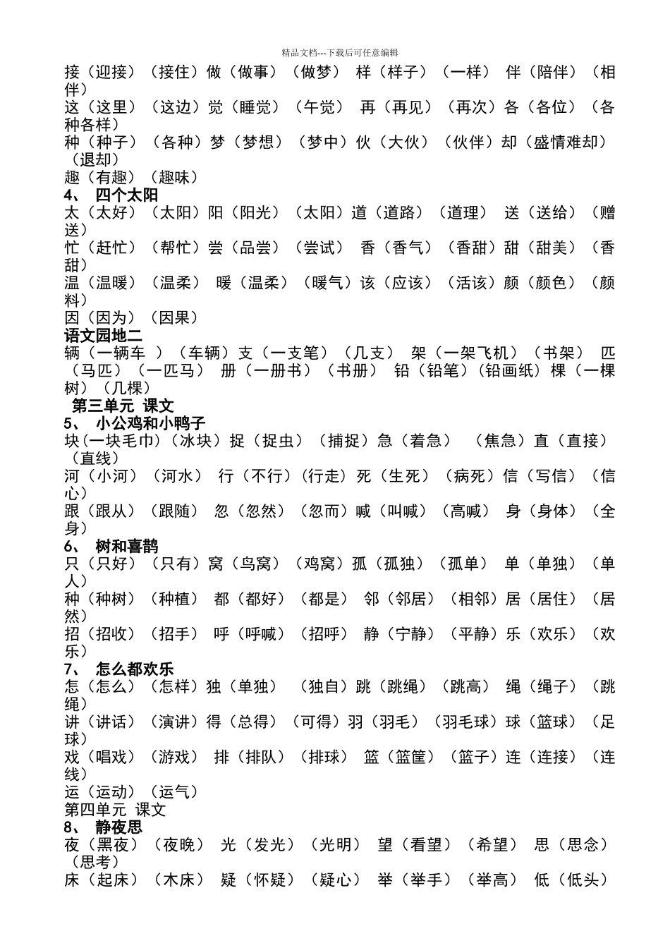 一年级下册语文二类生字组词表_第2页