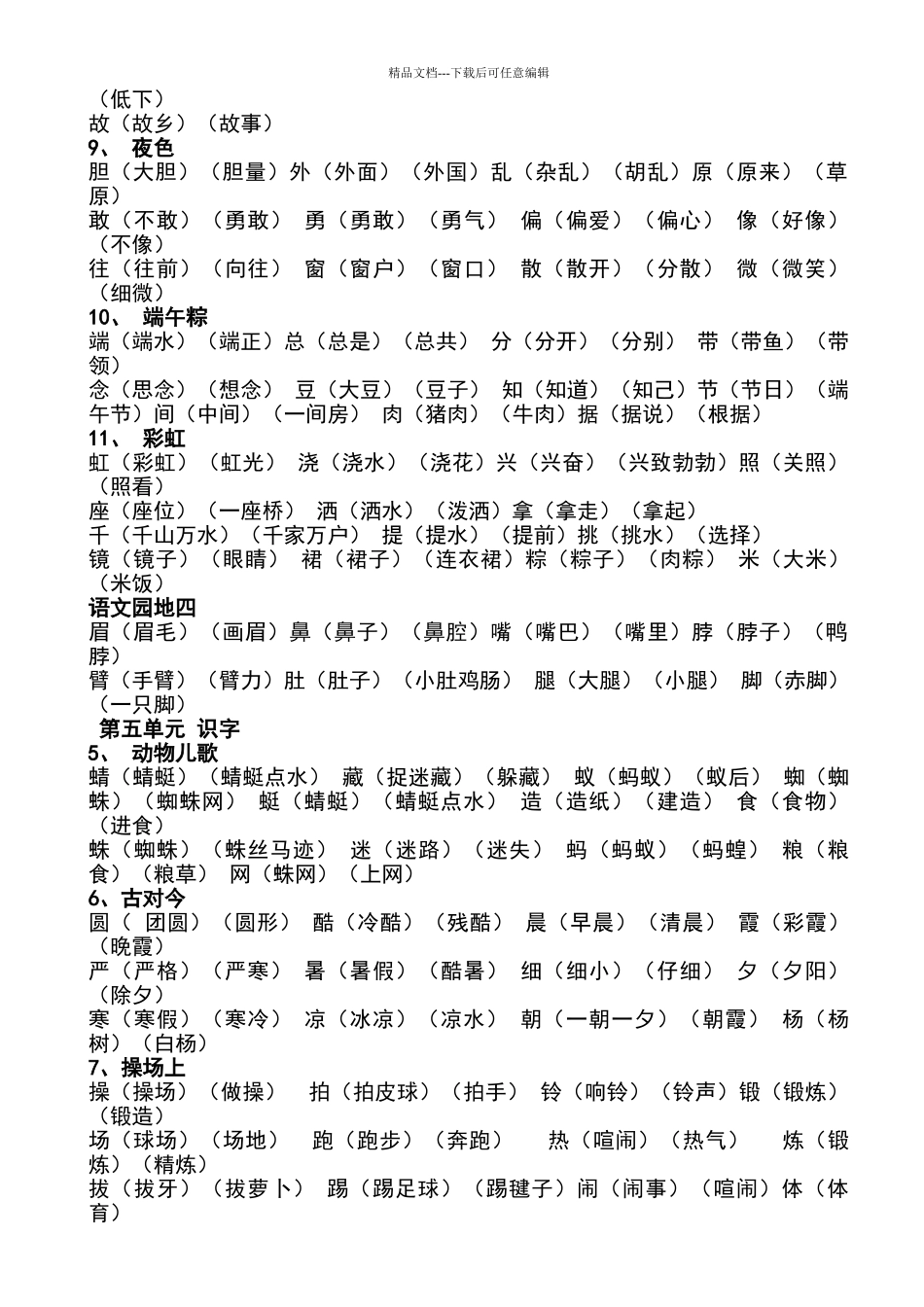 一年级下册语文二类生字组词表_第3页