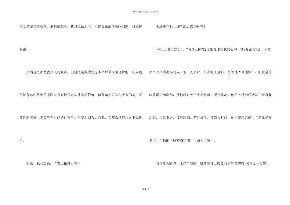 七年级《阿q正传》读后感400字_第2页