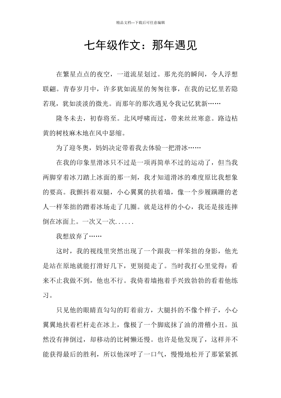 七年级作文：那年遇见_第1页