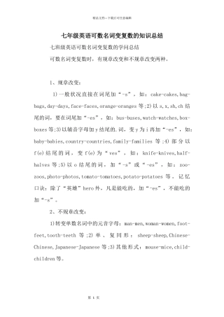 七年级英语可数名词变复数的知识总结