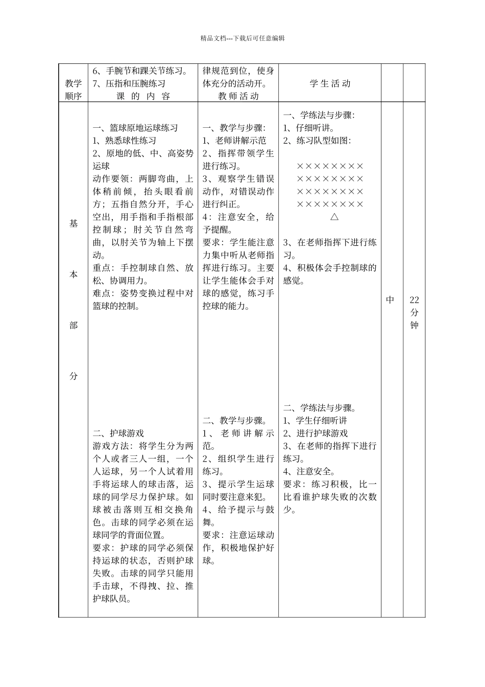 七年级篮球基本技术—运球体育课教案_第3页