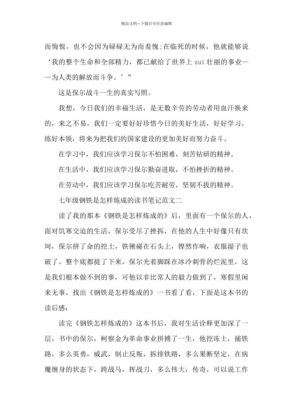 七年级钢铁是怎样炼成的读书笔记5篇范文_第2页