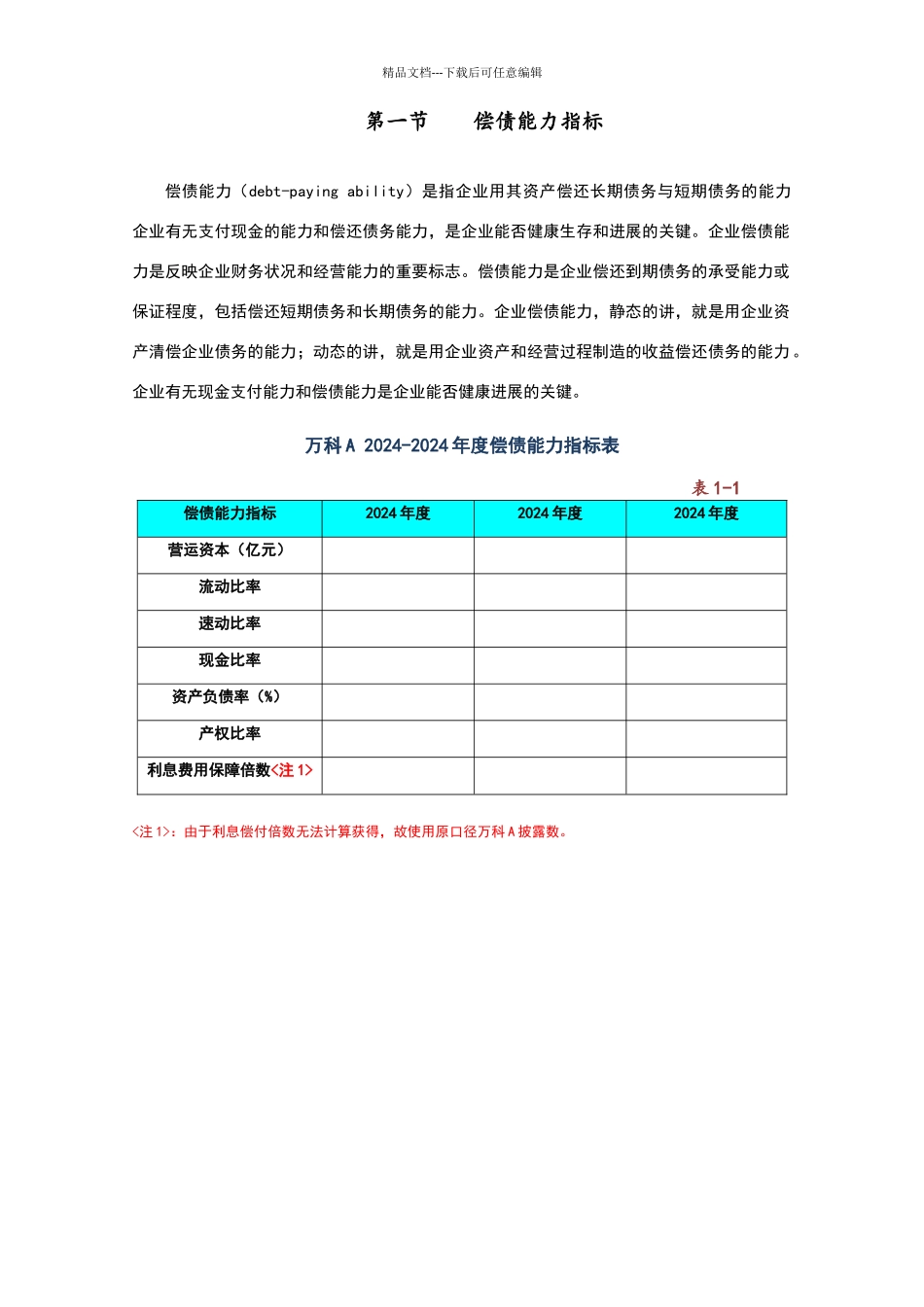 万科偿债能力指标_第1页