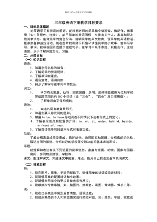 三年级英语下册教学目标要求