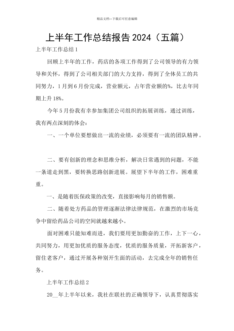 上半年工作总结报告2024_第1页
