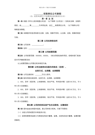 不设董事会的有限责任公司章程