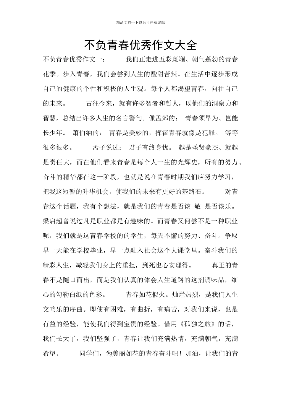 不负青春优秀作文大全_第1页