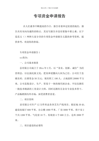 专项资金申请报告