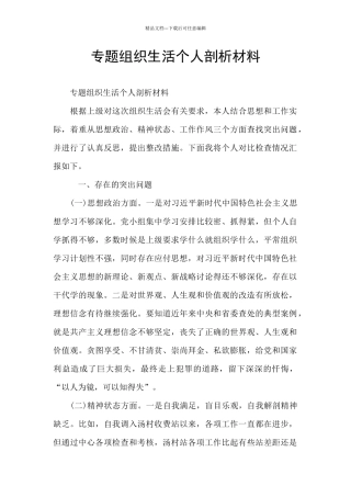 专题组织生活个人剖析材料