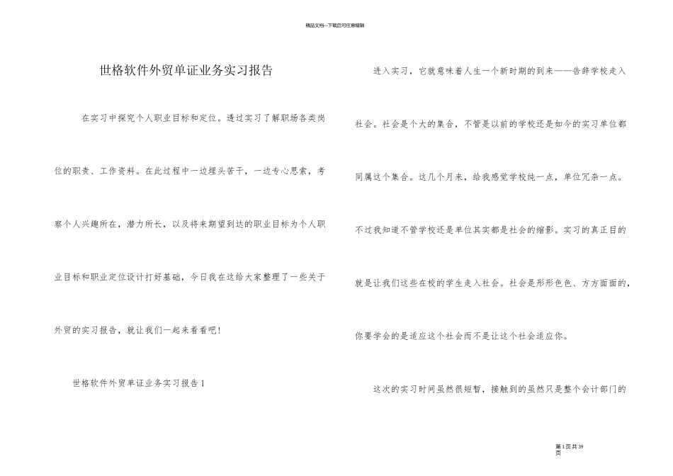 世格软件外贸单证业务实习报告_第1页